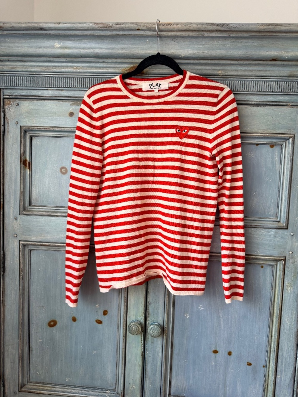 Play Comme Des Garcons Red Stripe Heart Wool Sweater Size L